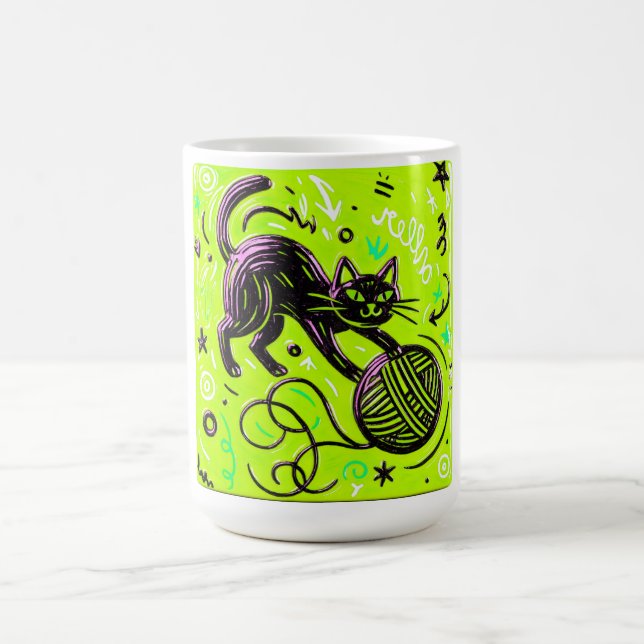 Limetten-Grün-Katzen-Garn Kaffeetasse (Mittel)