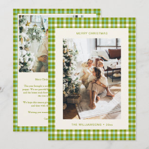 Limetten-Grün-Tartan-Karo-Foto-Weihnachtsbrief Feiertagskarte