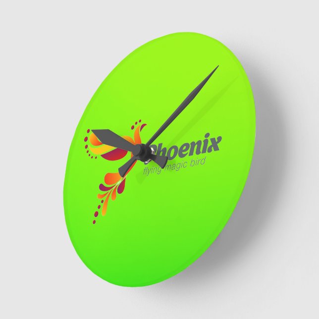 Limetten-grüne ovale Uhr mit stilisiertem Phönix  (Winkel)