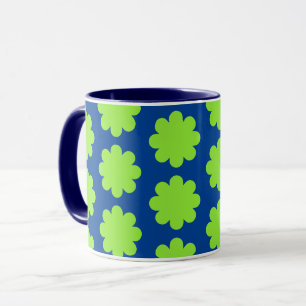 Limetten-grüne Retro-Blumenkunst auf blauem Tassen