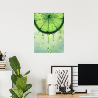 Limettensaft Grüne Zitrus Scheibe Aquarell Kunst Poster