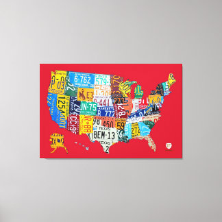 Limited Edition License Plate Map Leinwand USA