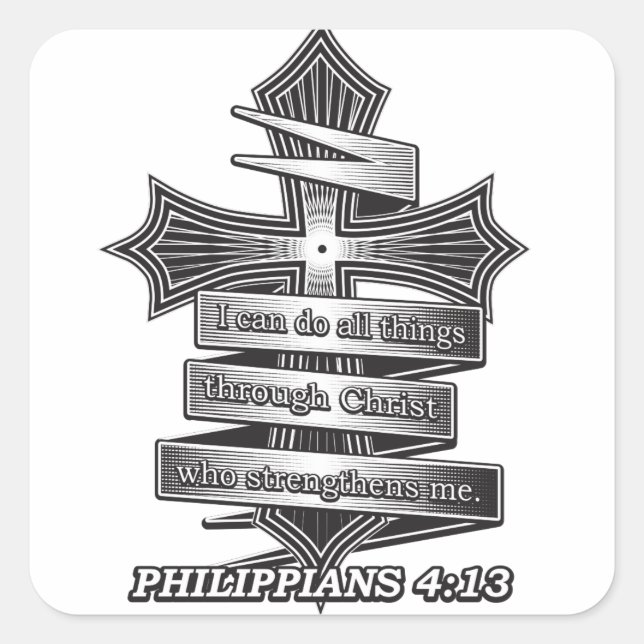 Limited Edition Philippians 4:13 Christliche Bibel Quadratischer Aufkleber (Vorderseite)