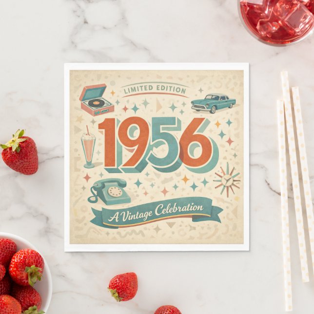 Limitierte Edition 1956 Geburtstag | Retro-Stil de Serviette (Beispiel)