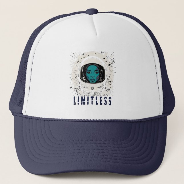 Limitless Astronaut Girl Trucker Hat Truckerkappe (Vorderseite)