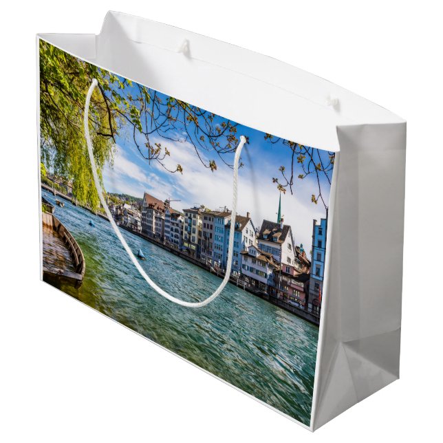 Limmat River, Zürich Große Geschenktüte (Rückseite Schrägansicht)