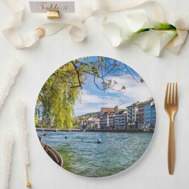 Limmat River, Zürich Pappteller (Hochzeit)