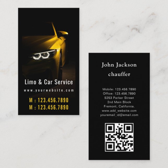Limo & Car Service Modern Gold Limousine QR Code Visitenkarte (Vorne/Hinten)