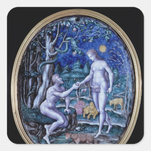 Limoges-Plakette, die Adam und Eve, c.1570 Quadratischer Aufkleber