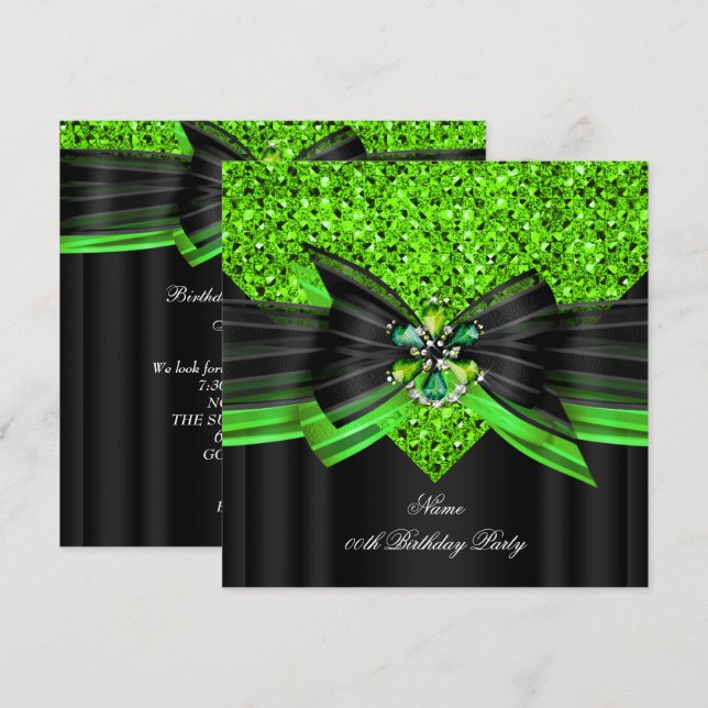 Limon Black Glitzer Birthday Party Diamond Einladung (Vorne/Hinten)