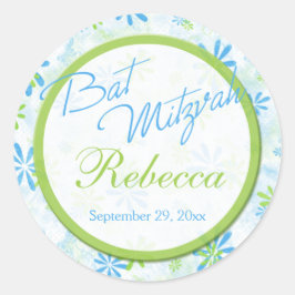 Limon, blau, weiß, floral 1,5" Runder Bat Mitzvah Runder Aufkleber