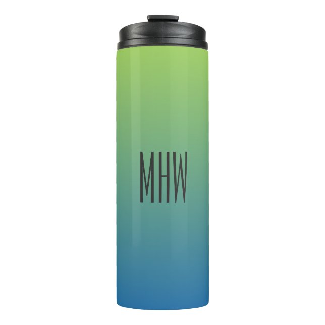Limon Blue Gradient Custom Monogram Tumbler Thermosbecher (Vorderseite)