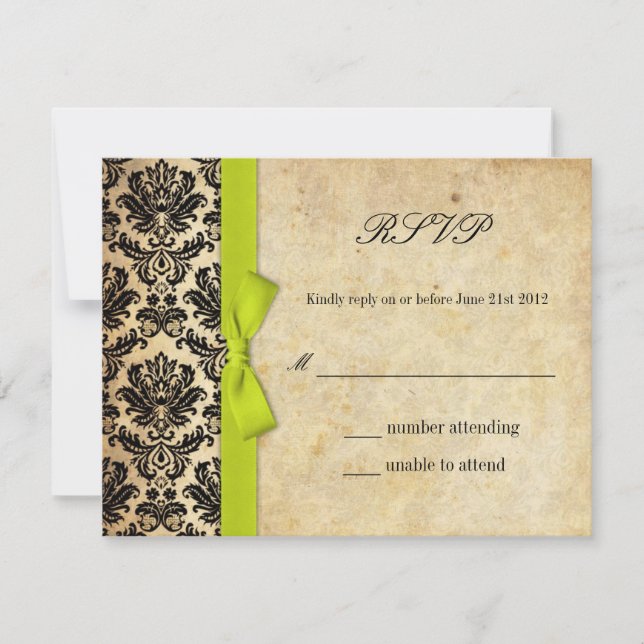 Limon Damask Bow Wedding RSVP (Vorderseite)