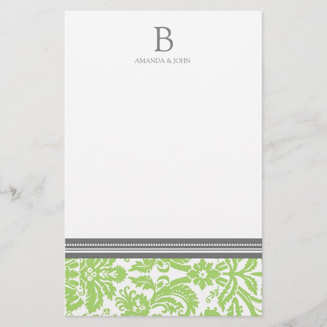 Limon Damask Wedding Monogram Stationery Briefpapier (Vorderseite)