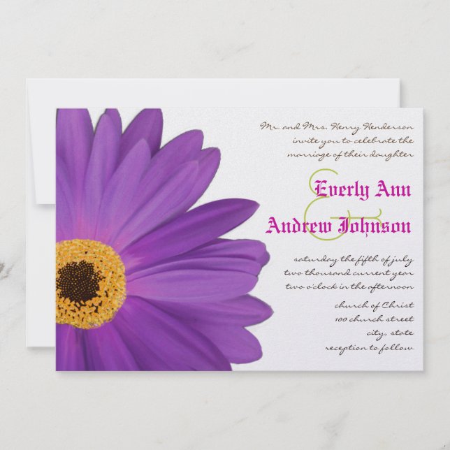 Limon & Fuchsia Gerber Daisy Wedding Einladung (Vorderseite)