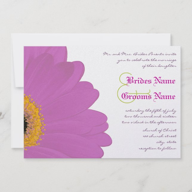Limon & Fuchsia Gerber Daisy Wedding Einladung (Vorderseite)