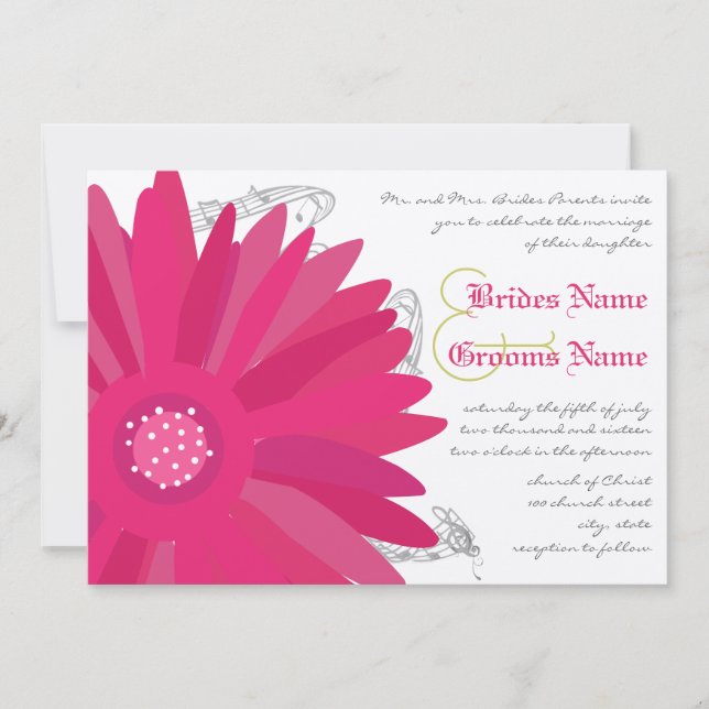 Limon & Fuchsia Gerber Daisy Wedding Einladung (Vorderseite)