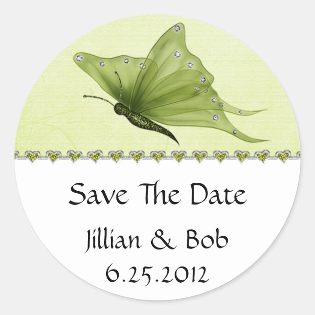 Limon Jewel Hearts Lila Butterfly Save the Date Runder Aufkleber (Vorderseite)