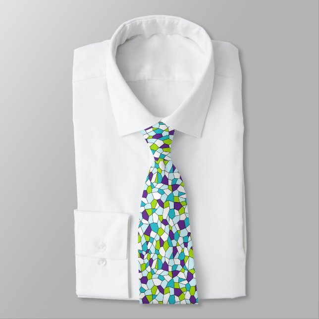 Limon, Lila, Aqua, blau, weißes Mosaik Necktie Krawatte (Gebunden)