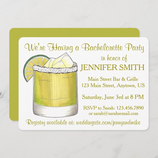 Limon Margarita Cocktail Bachelorette Cinco de May Einladung (Vorne/Hinten)