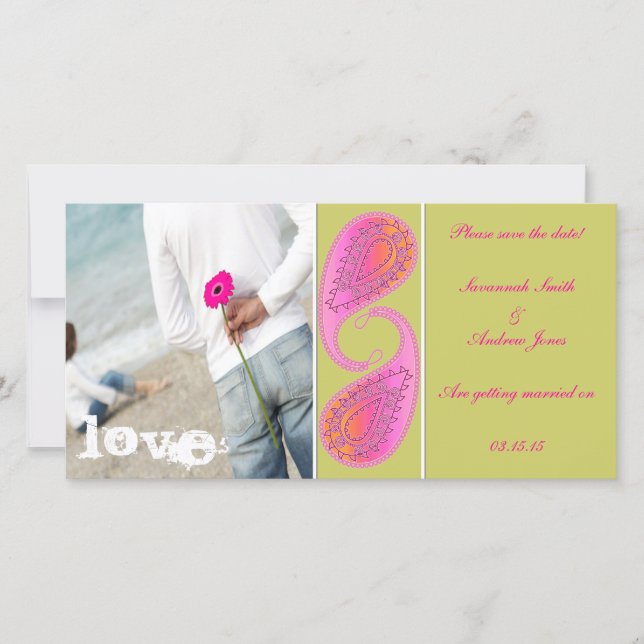 Limon & Raspberry Paisley Save the Date Ihr Foto (Vorderseite)