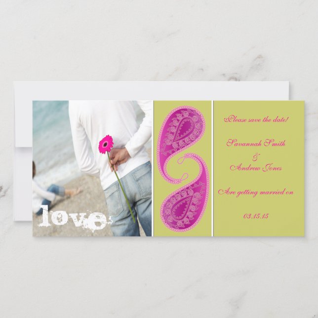Limon & Raspberry Paisley Save the Date Ihr Foto (Vorderseite)