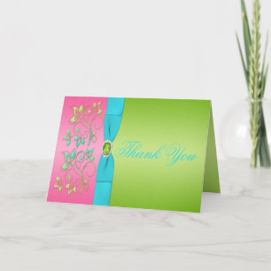 Limon, rosa und Aqua Floral Danke Karte
