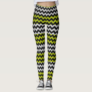 Limon Schwarz-weißes Zickzack modernes Leder Leggings