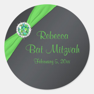 Limon und schwarz 1,5" Runde Bat Mitzvah Sticker