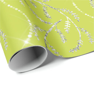 Limon Yellow Spark Laurel Floral Silver Diamonds Geschenkpapier
