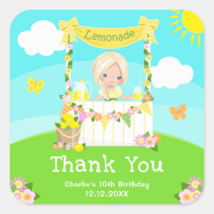 Limonade Blondes Haar Mädchen Geburtstag Danke Quadratischer Aufkleber