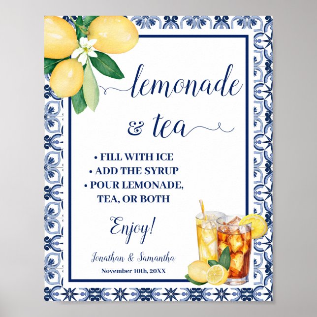 Limonade- & Teebar-Schild Blau Mediterran Poster (Vorne)