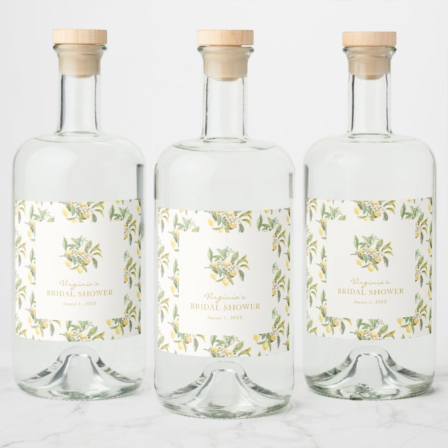 Limoncello Alkoholflaschenetikett (Limoncello Floral Liquor Bottle Label by Painted Paperie)