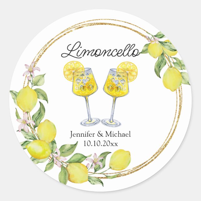 Limoncello Aquarellencocktails Hochzeit Runder Aufkleber (Vorderseite)