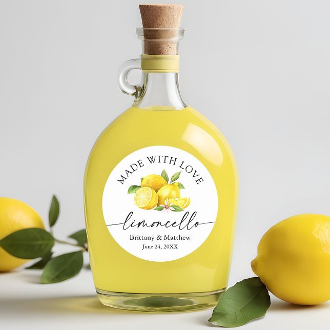 Limoncello aus Liebe Wasserfarben Zitronen Runder Aufkleber (Customize to change your personalized text size or text style.)