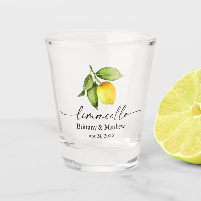 Limoncello Calligrafy Ink Wasserfarbe Lemon Schnapsglas (Vorderseite)