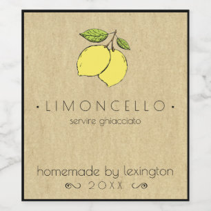 Limoncello Flaschenetikett mit Zeichnend Zitronen Weinetikett