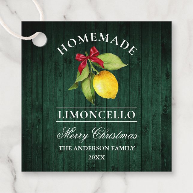 Limoncello Green Wood Print Frohe Weihnachtsmarke Geschenkanhänger (Vorderseite)