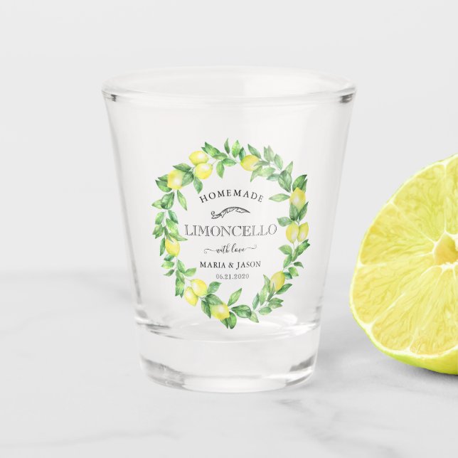 Limoncello Greenery Personalisiert Monogram Fevor Schnapsglas (Vorderseite)