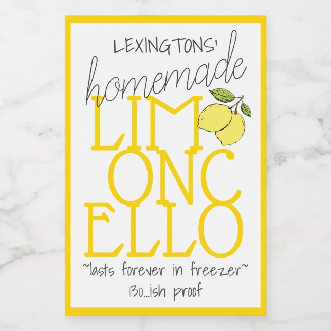 Limoncello hausgemachte Flasche | Lebensmitteletikett (Einzelnes Label)