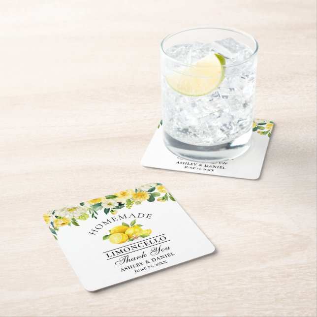 Limoncello Hochzeit mit floralen Lemons Rechteckiger Pappuntersetzer (Vor Ort)
