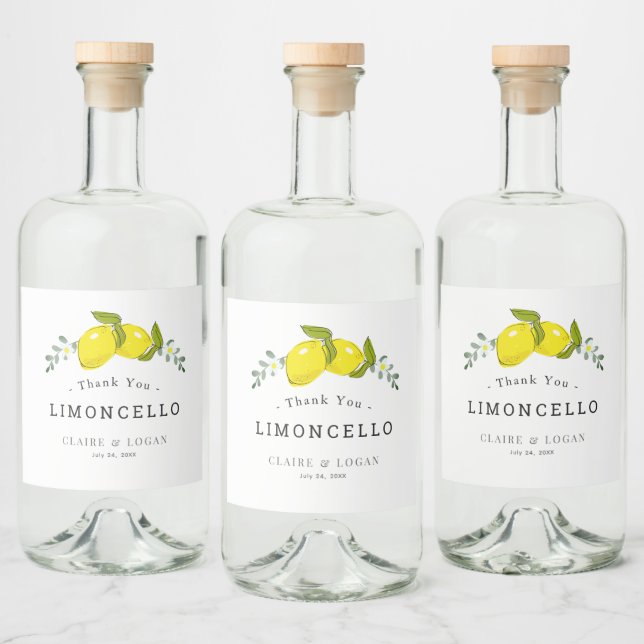Limoncello Lemon Citrus Floral Wedding Alkoholflaschenetikett (Flaschen)