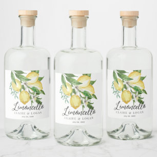Limoncello Lemon Citrus Floral Wedding Alkoholflaschenetikett