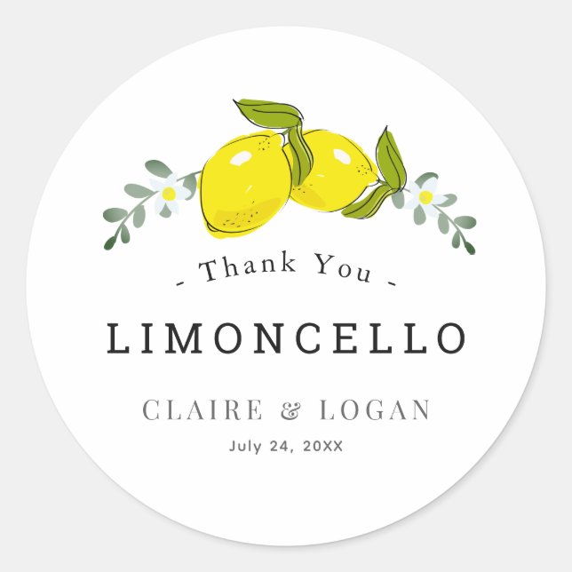 Limoncello Lemon Floral Wedding Vielen Dank Runder Aufkleber (Vorderseite)