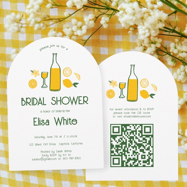 Limoncello Lemonade CUSTOM QR Arch Brautparty Einladung (Limoncello Lemonade lemon CUSTOM QR Code Arch Bridal Shower Invitation
)