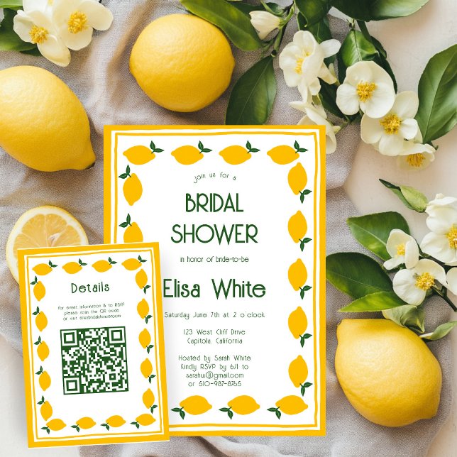 Limoncello Lemonade CUSTOM QR Brautparty Begleitkarte (Limoncello Lemons CUSTOM QR Code Bridal Shower Enclosure Card
)