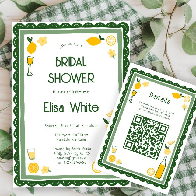 Limoncello Lemonade CUSTOM QR Brautparty Begleitkarte (Limoncello Lemonade Lemons CUSTOM QR Code Bridal Shower Enclosure Card
)