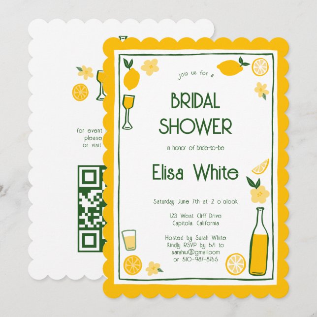 Limoncello Lemonade CUSTOM QR Brautparty Einladung (Vorne/Hinten)