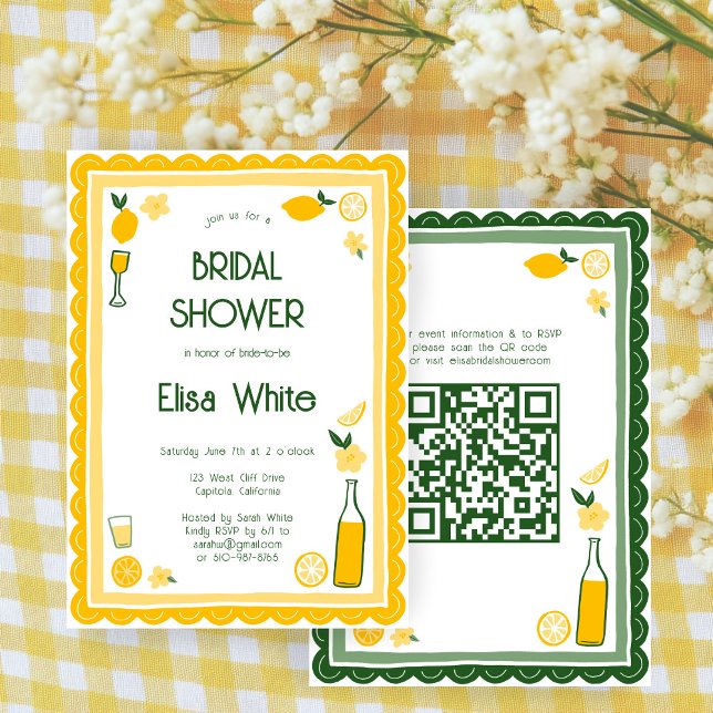 Limoncello Lemonade CUSTOM QR Brautparty Einladung (Limoncello Lemonade Lemons CUSTOM QR Code Cute Bridal Shower Invitation
)
