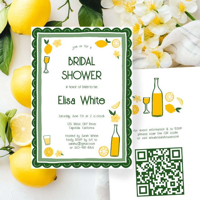 Limoncello Lemonade CUSTOM QR Brautparty Einladung (Limoncello Lemonade lemons CUSTOM QR Code Cute Bridal Shower Invitation
)